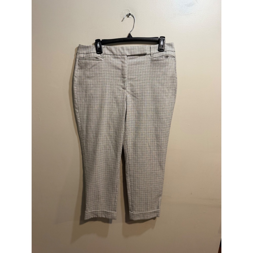 White House Black Market The Slim Crop Pants Black White Plaid Trousers 10